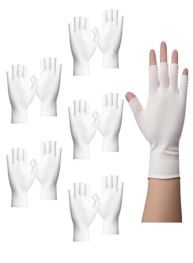 Pretwad 5 Pairs Fingerless Moisturizing Gloves - 100% Cotton White Therapy Gloves, Fingerless Cotton Moisturizing Gloves Cut 5 Fingertips, Breathable Night Gloves for Overnight Hydration, Dry Hands Care - Image 1